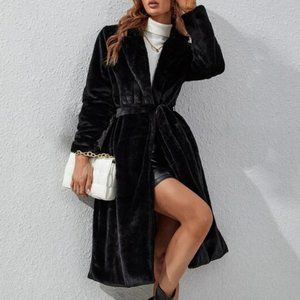 Glam Girl black Faux Fur belted Teddy Coat